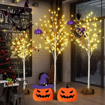 DKLGG Festival Tree Set - 3 White Betula Trees with Lights for a Magical Holiday Atmosphere