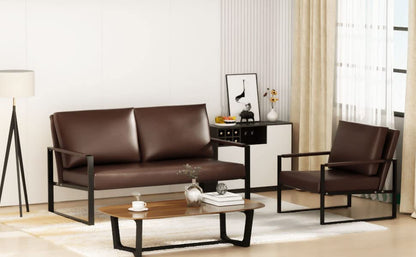 DKLGG Contemporary Two-Seater Sofa - Cozy Yellow Brown Leather for Ultimate Comfort