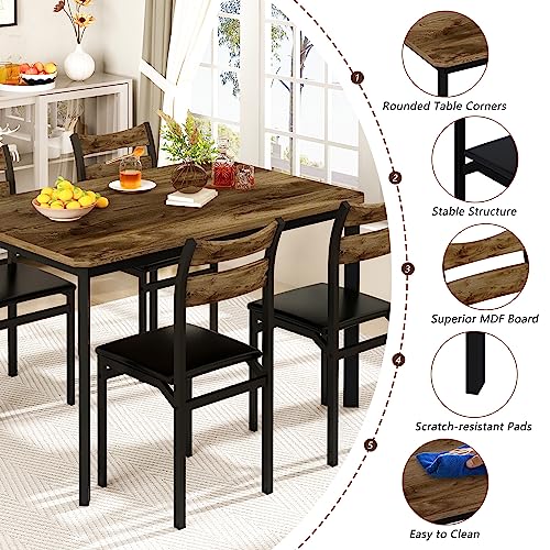 DKLGG 5-Piece Kitchen Dining Set - Elegant Gray Wood for Modern Family Meals