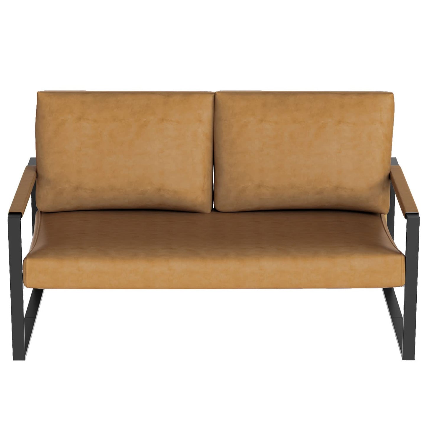 DKLGG Contemporary Two-Seater Sofa - Cozy Yellow Brown Leather for Ultimate Comfort