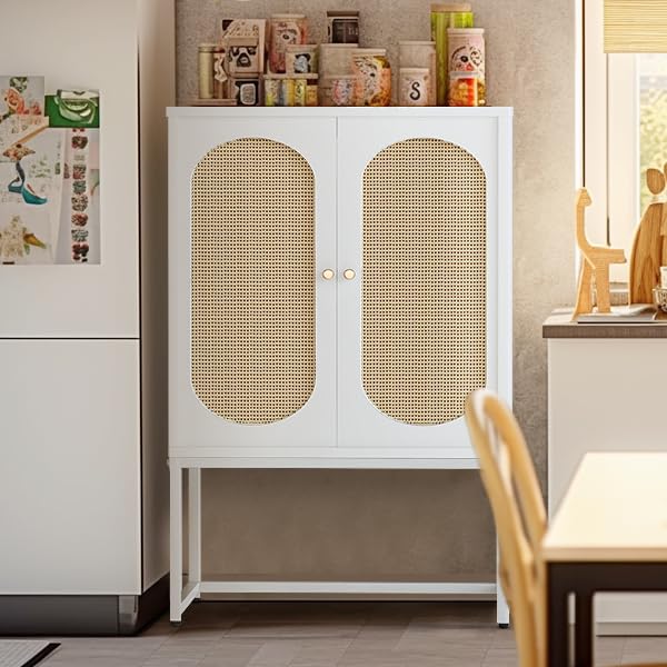 DKLGG Elegant Natural Rattan Cabinet Set - 2 White Cabinets for Versatile Home Storage