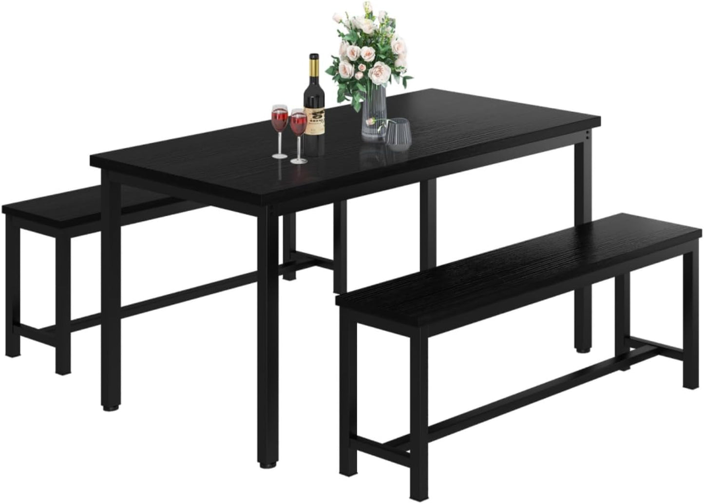 DKLGG Elegant Beige Dining Set - Spacious Kitchen Table with Two Benches for Cozy Family Dining