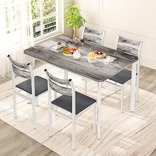 DKLGG 5-Piece Kitchen Dining Set - Elegant Gray Wood for Modern Family Meals