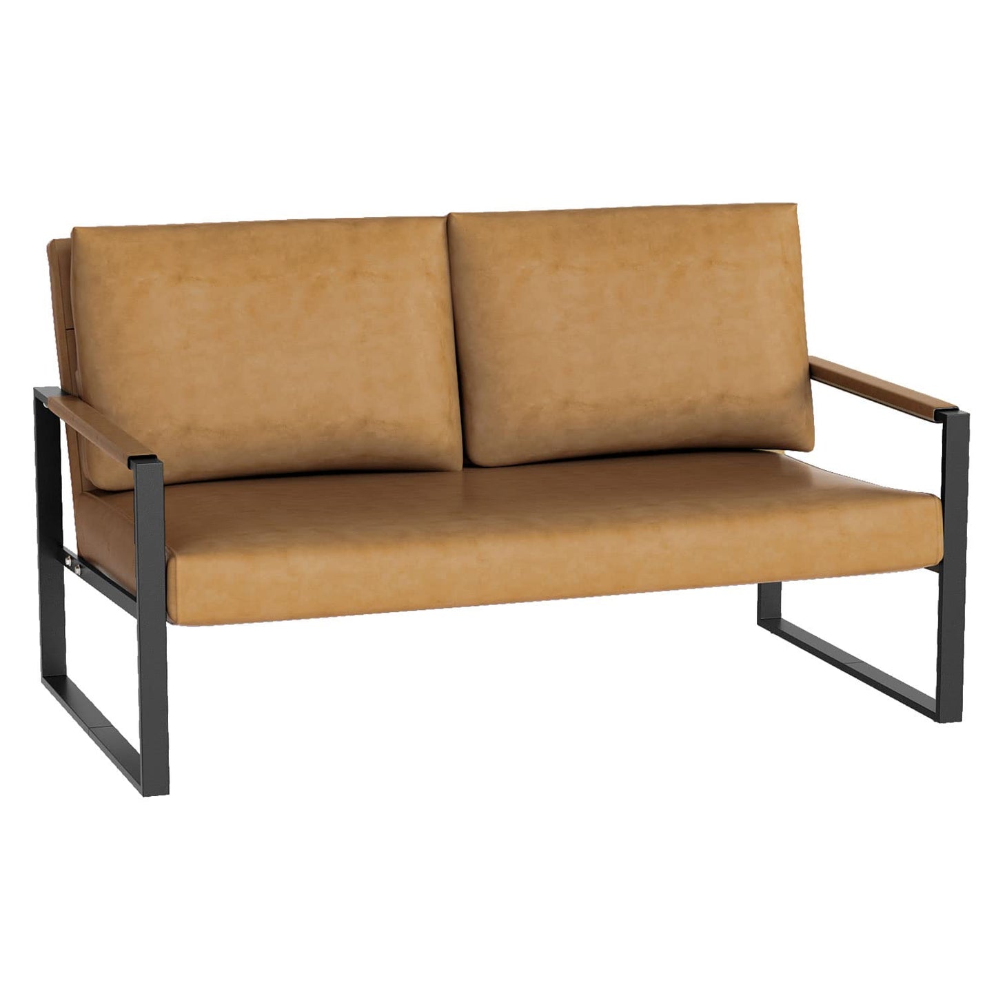 DKLGG Contemporary Two-Seater Sofa - Cozy Yellow Brown Leather for Ultimate Comfort