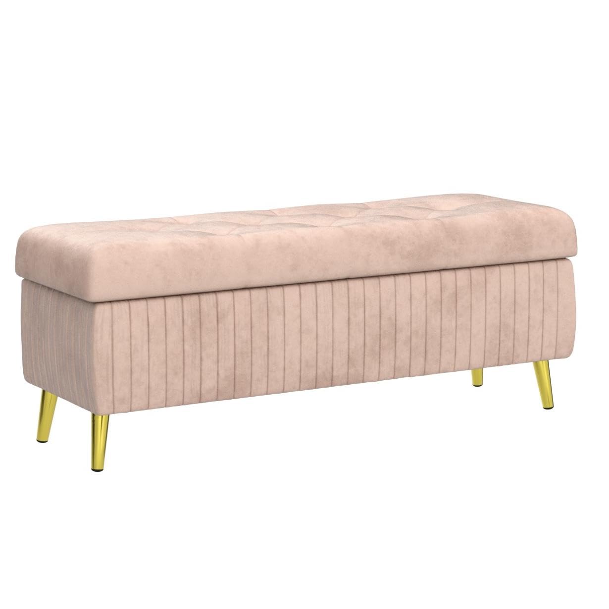 DKLGG Stylish Large Storage Ottoman - 47.24” Velvet Design in Gold and Pink for Your Home