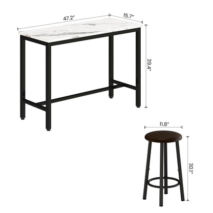 DKLGG Industrial style bar height table set of 3 pieces - brown and black with 2 PU leather chairs