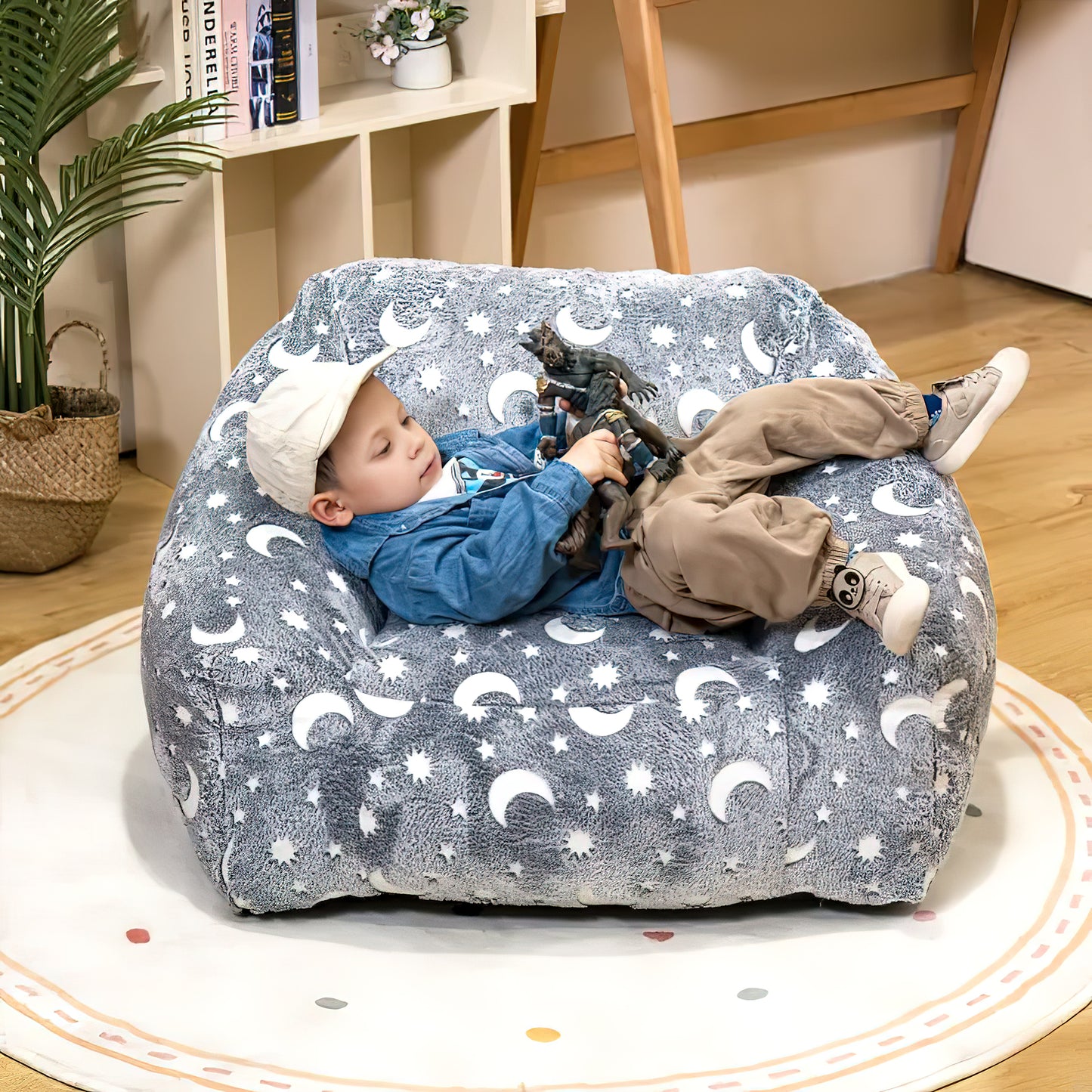 DKLGG Adorable Moon and Stars Kids' Plush Blanket with Bean Bag Chair - Luminous