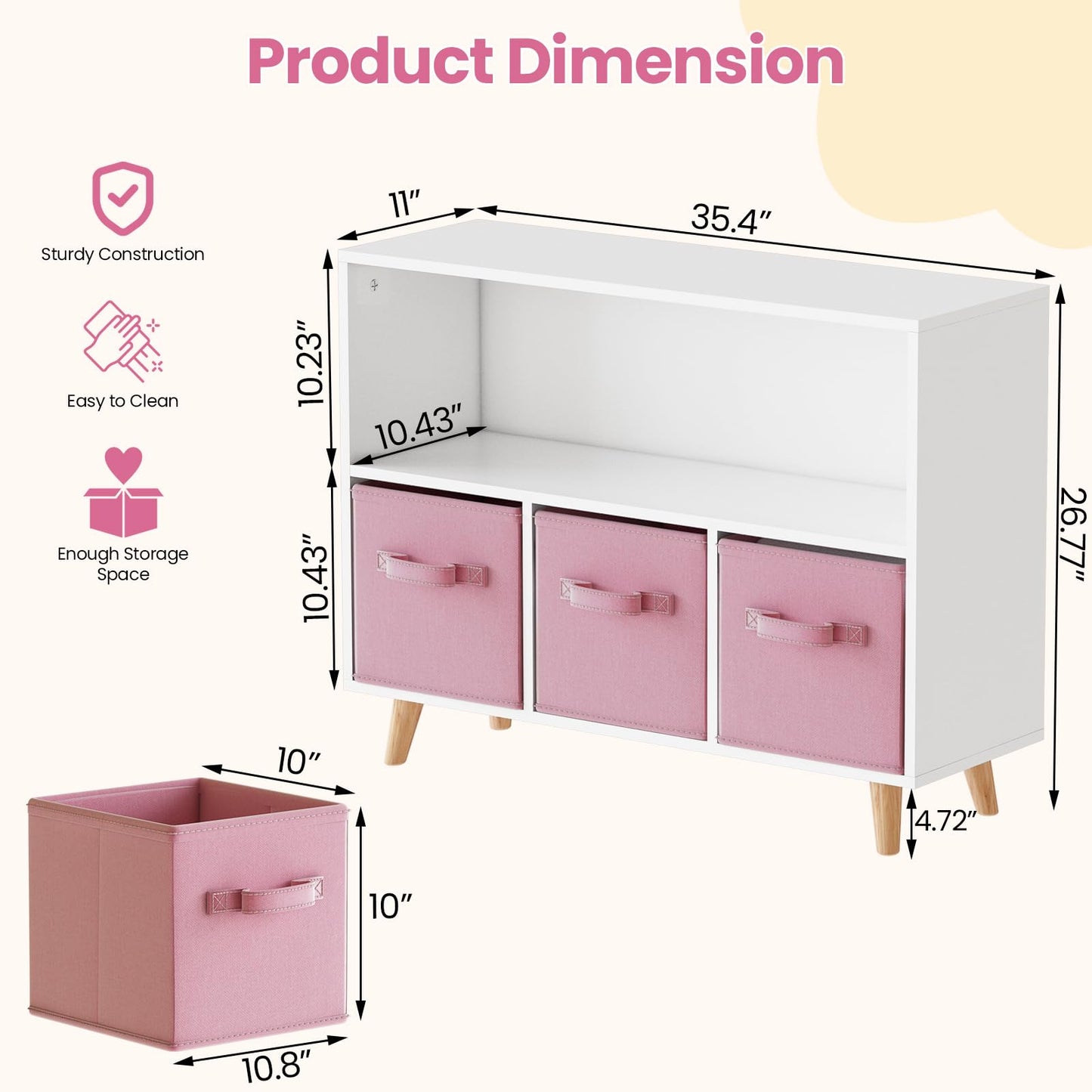 DKLGG Pink Toy Organizer - 3 Drawer Design for Playroom and Book Storage