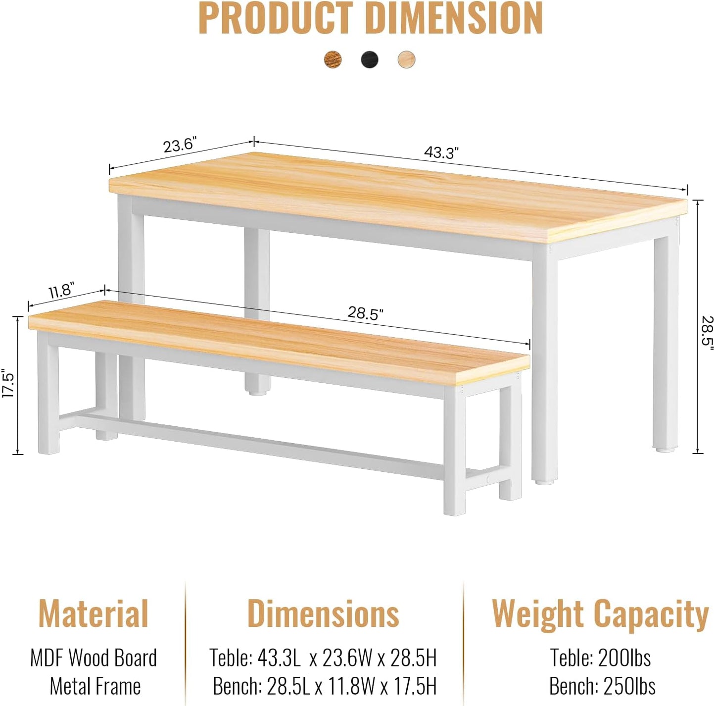 DKLGG 4-Person Kitchen Table Set with 2 Benches, Beige - Practical and Stylish