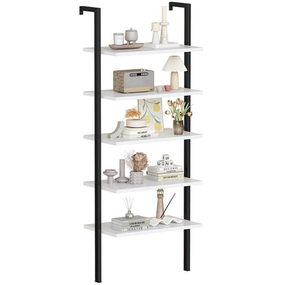 DKLGG 5-Shelf Ladder Bookcase - Stylish Black and White Metal Frame, Set of 2 for Modern Spaces