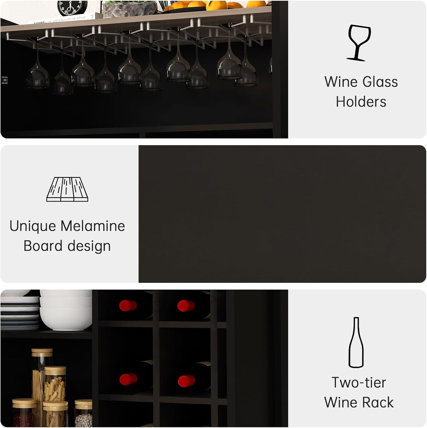 DKLGG Stylish Black Wine Cooler – 37” Bar Cabinet for Your Kitchen or Home