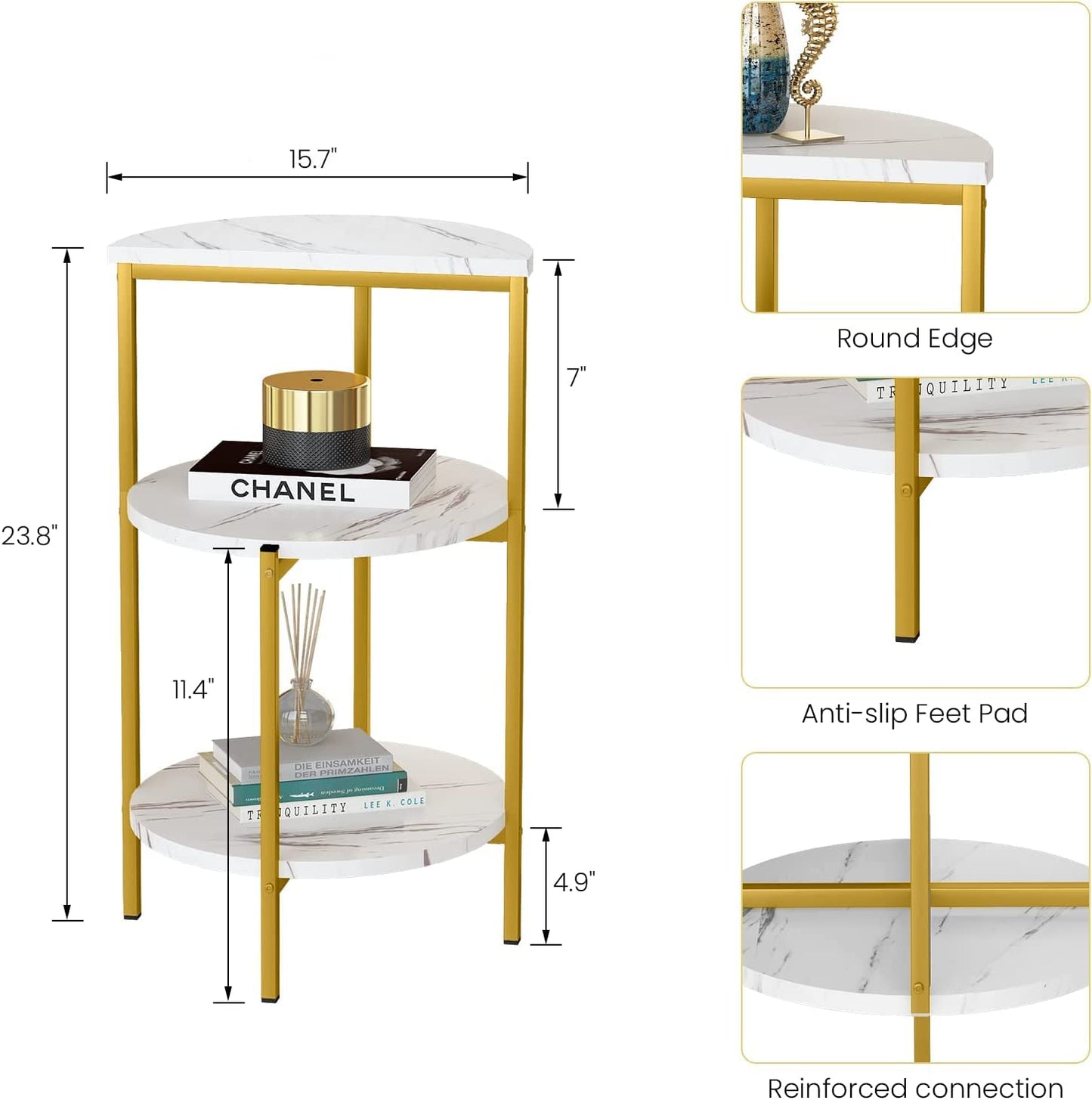 DKLGG White & Gold Marble Coffee Table Set of 2 - Perfect for Corner Spaces and Elegant Decor