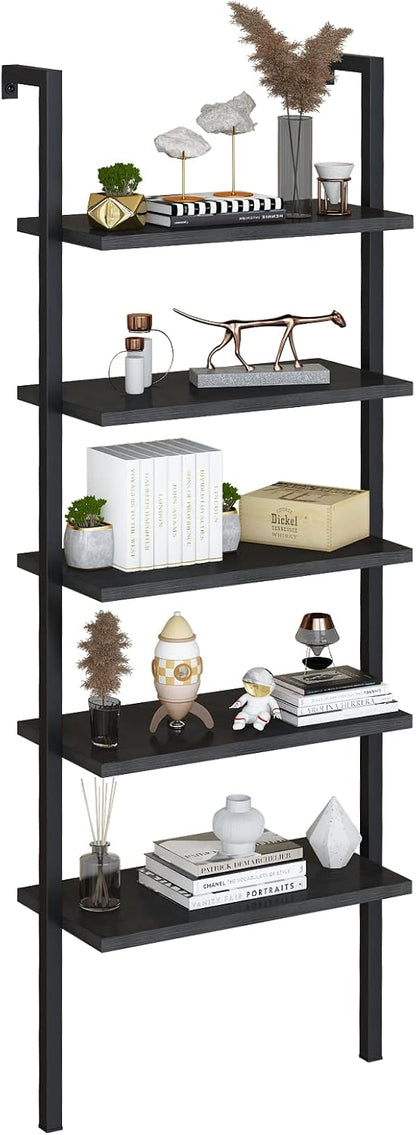 DKLGG 5-Tier Wall Mounted Bookcase - Industrial Ladder Shelf for Home Organization