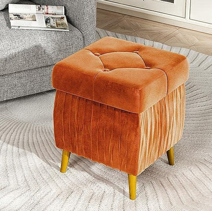 DKLGG Stylish Large Storage Ottoman - 47.24” Velvet Design in Gold and Pink for Your Home