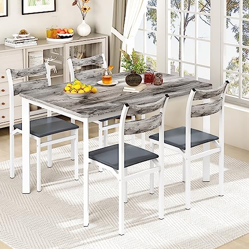 DKLGG 5-Piece Kitchen Dining Set - Elegant Gray Wood for Modern Family Meals