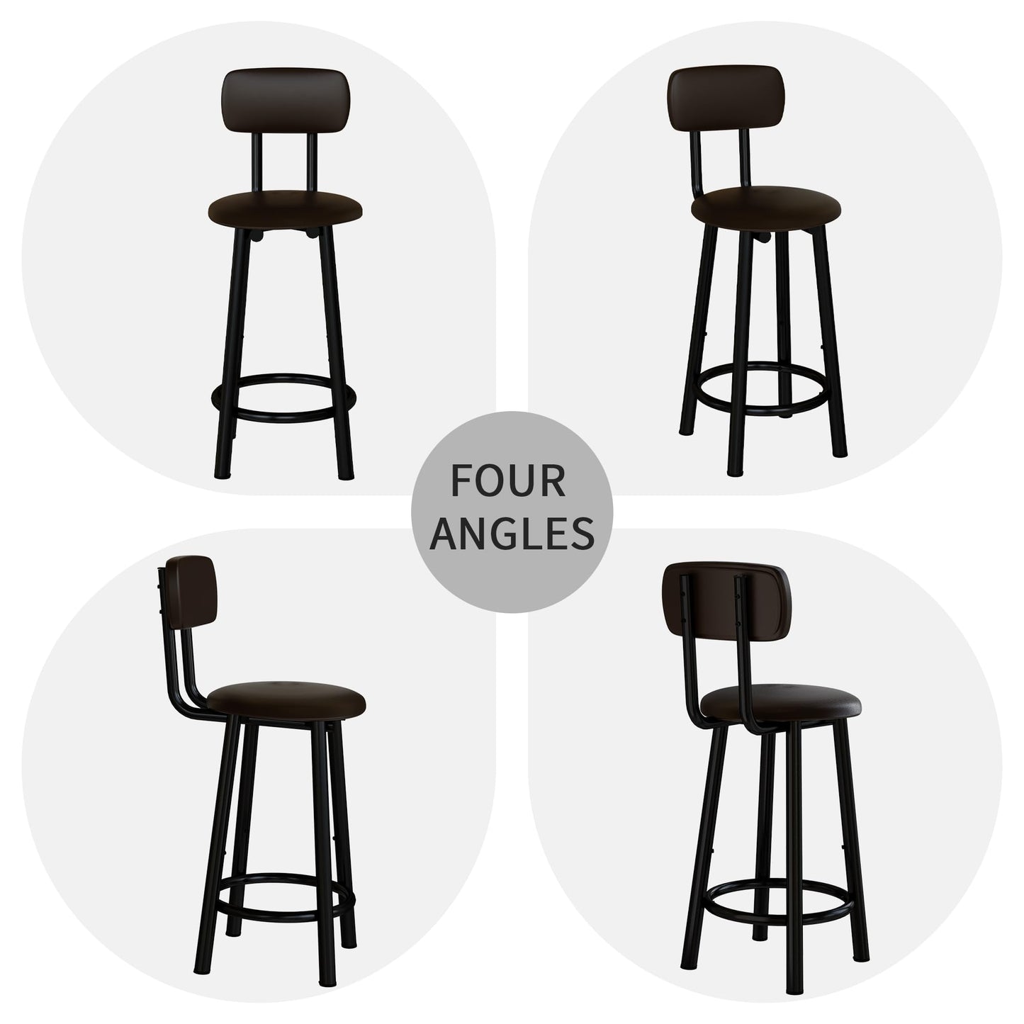 DKLGG Set of 4 PU Leather Bar Stools - High Chairs with Backrest in Elegant Gold Design