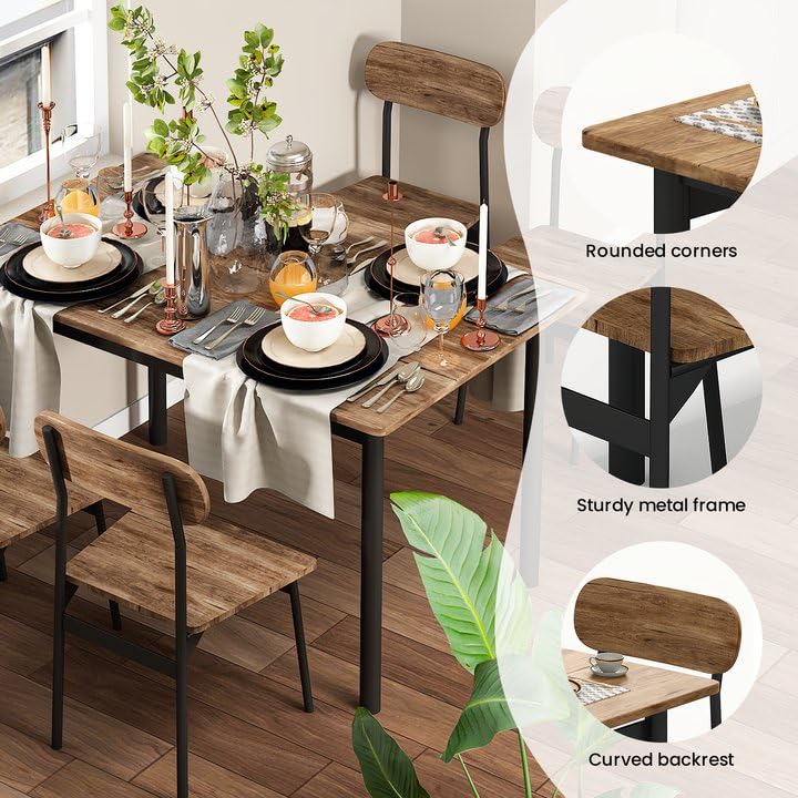 DKLGG 5-Piece Kitchen Table Set - Modern Rectangular Table for 4 with Elegant Oval Shape