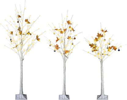 DKLGG Festival Tree Set - 3 White Betula Trees with Lights for a Magical Holiday Atmosphere