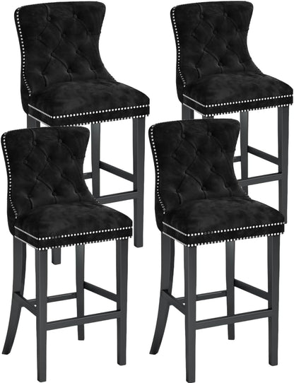 DKLGG Stylish Black 27-Inch Velvet Bar Stool Set of 4 – Perfect for Kitchen Islands