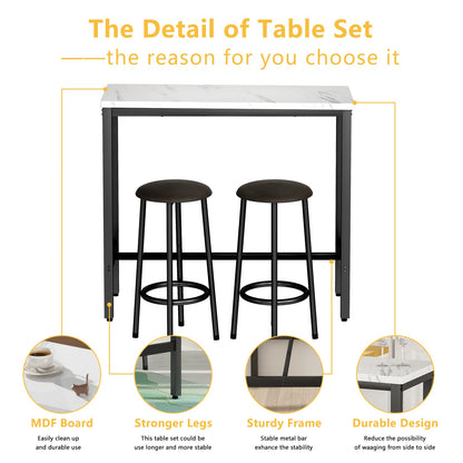 DKLGG Versatile 3-Piece Kitchen Table Set - White Faux Marble Top and Matching Stools for Modern Spaces