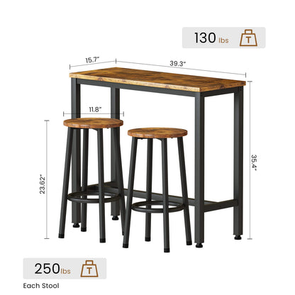 DKLGG Industrial style bar height table set of 3 pieces - brown and black with 2 PU leather chairs