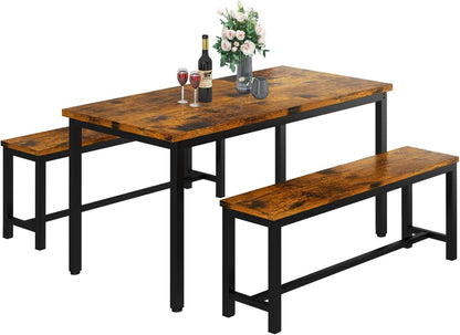DKLGG Elegant Beige Dining Set - Spacious Kitchen Table with Two Benches for Cozy Family Dining