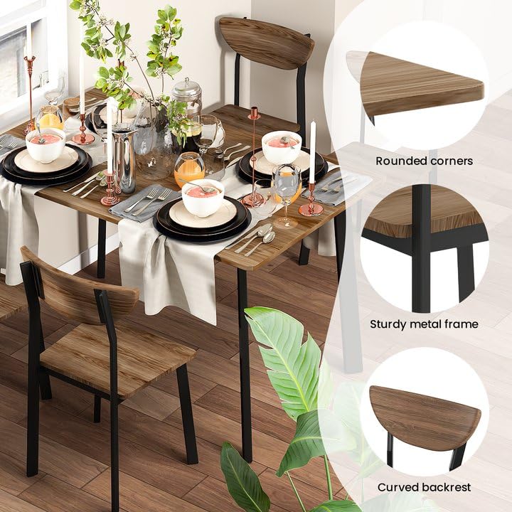 DKLGG 5-Piece Kitchen Table Set - Modern Rectangular Table for 4 with Elegant Oval Shape