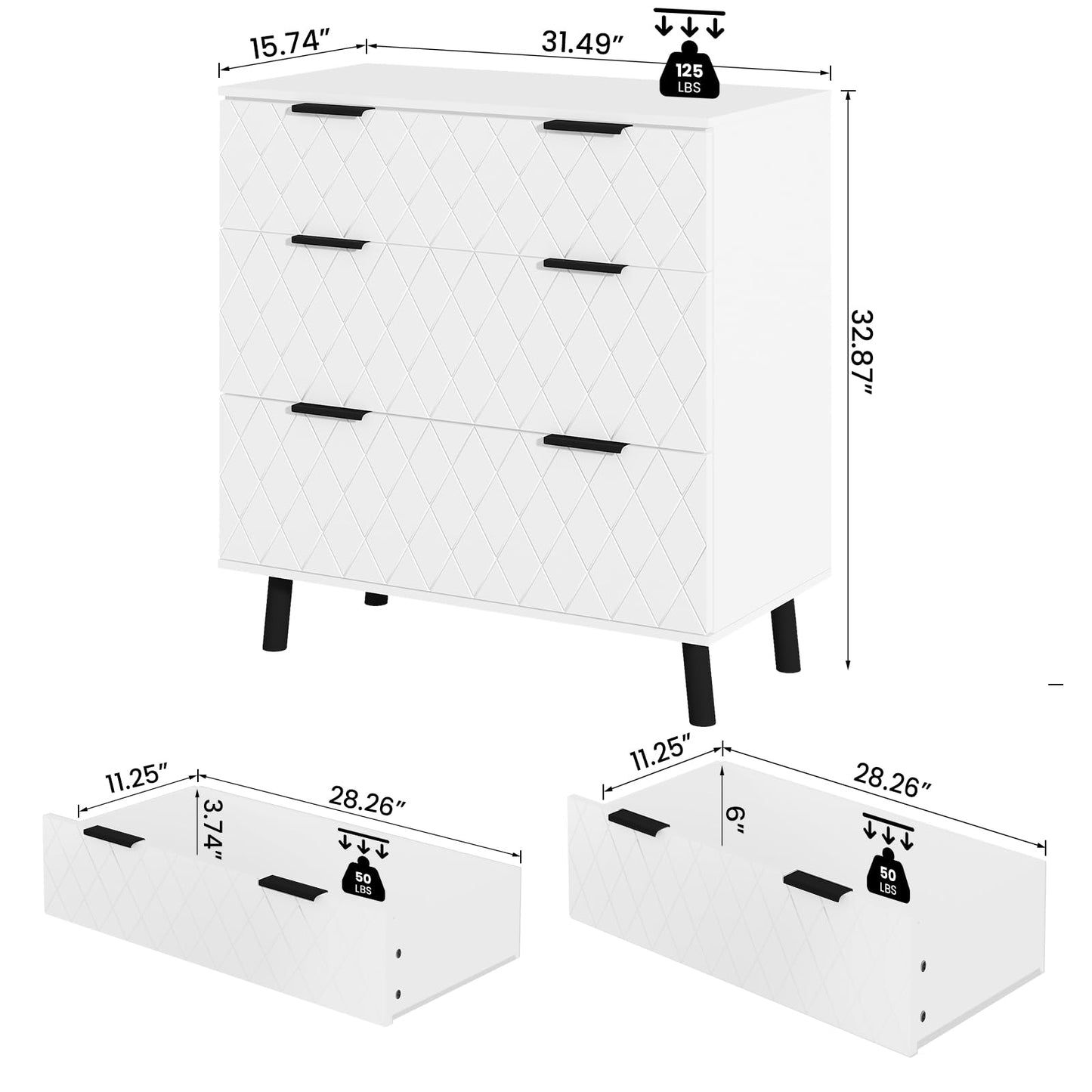 DKLGG Contemporary White Dresser – 3 Drawer Chest for Elegant Bedrooms