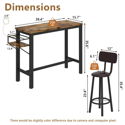 DKLGG Compact Kitchen Table Set - Bar Table and 3 Chairs for Small Spaces