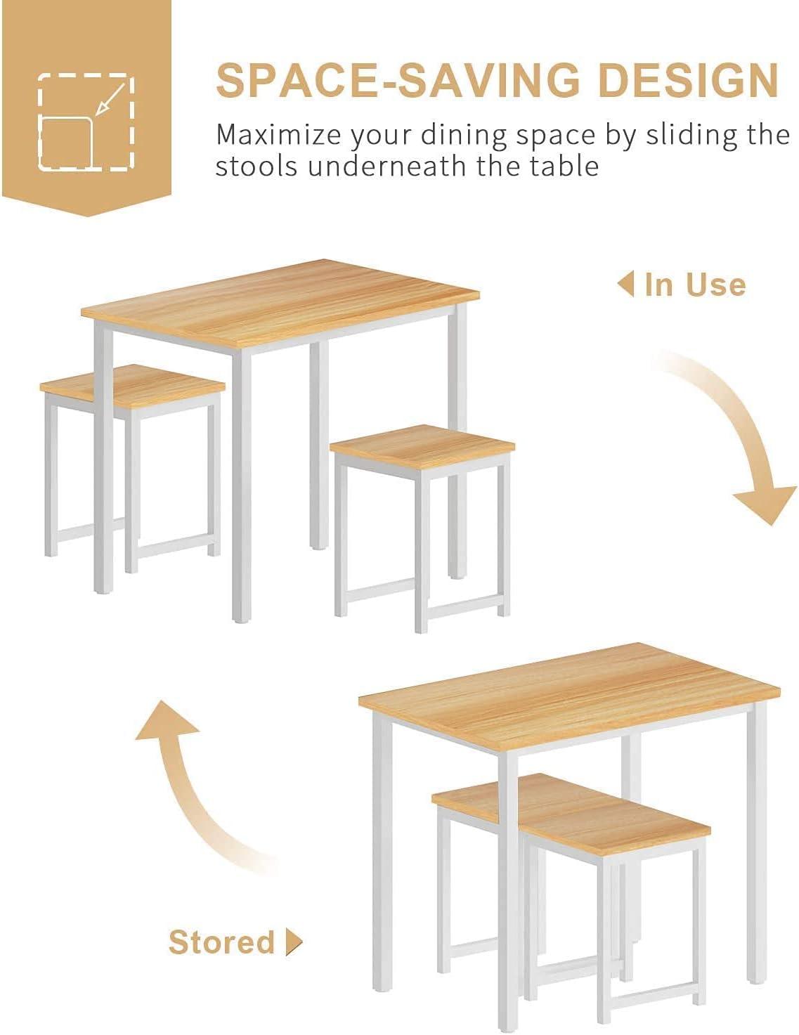 DKLGG Rich Brown Solid Wood Dining Set - 3-Piece Kitchen Table and Chairs for Cozy Meals