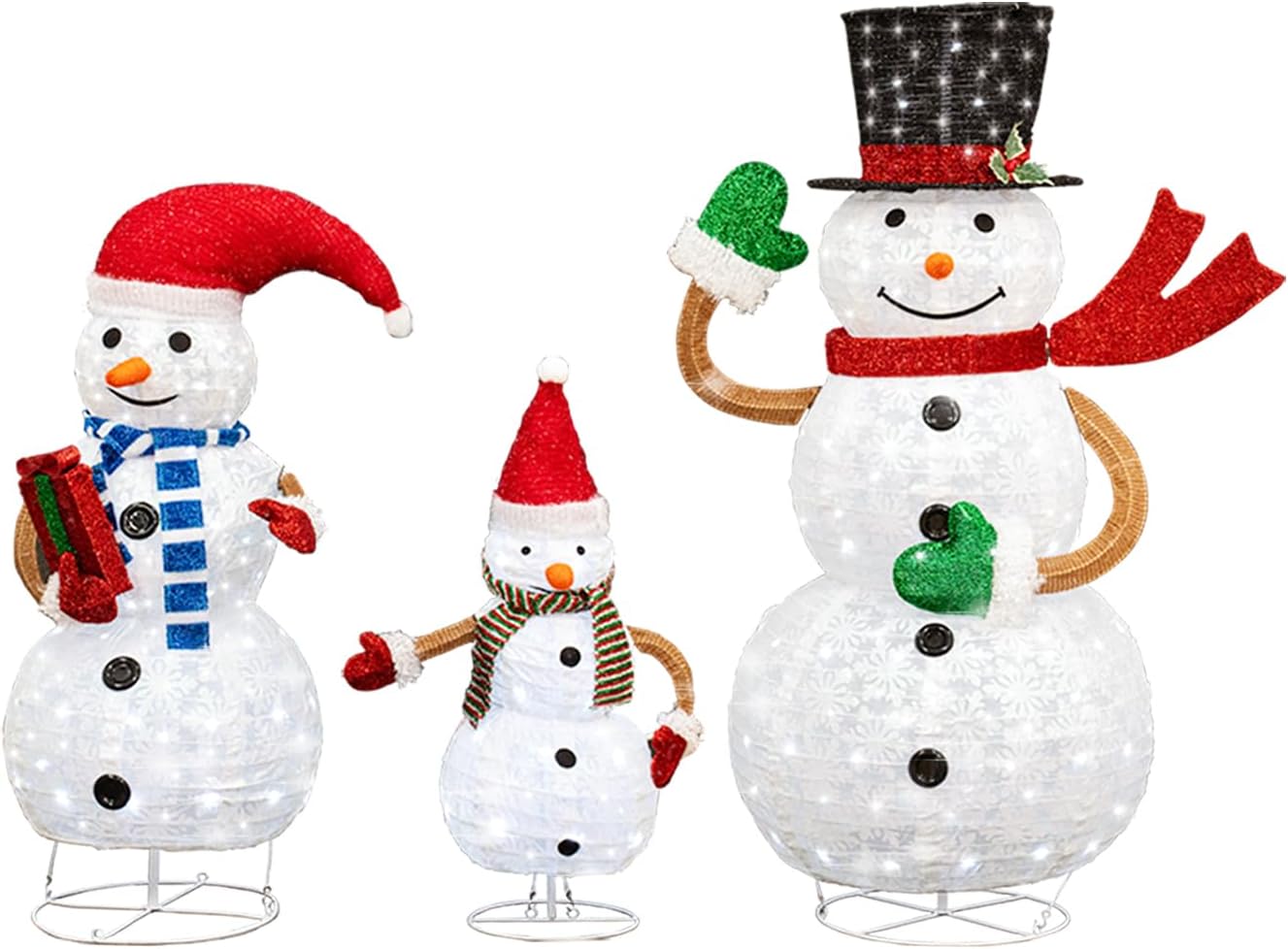 🎄 DKLGG Lighted Snowman Set | 3-Piece 2FT 3FT 4FT w/210 Lights | Christmas Decor