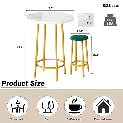 DKLGG Versatile 3-Piece Kitchen Table Set - White Faux Marble Top and Matching Stools for Modern Spaces