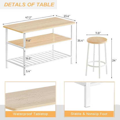 DKLGG 2-Person Beige Wooden Table Set - Functional Dining Solution with Seating & Storage