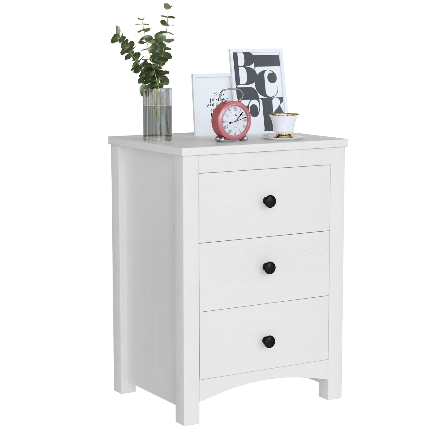 DKLGG White Nightstand Set of 2, Modern Dresser with 3 Drawers, Set of 2