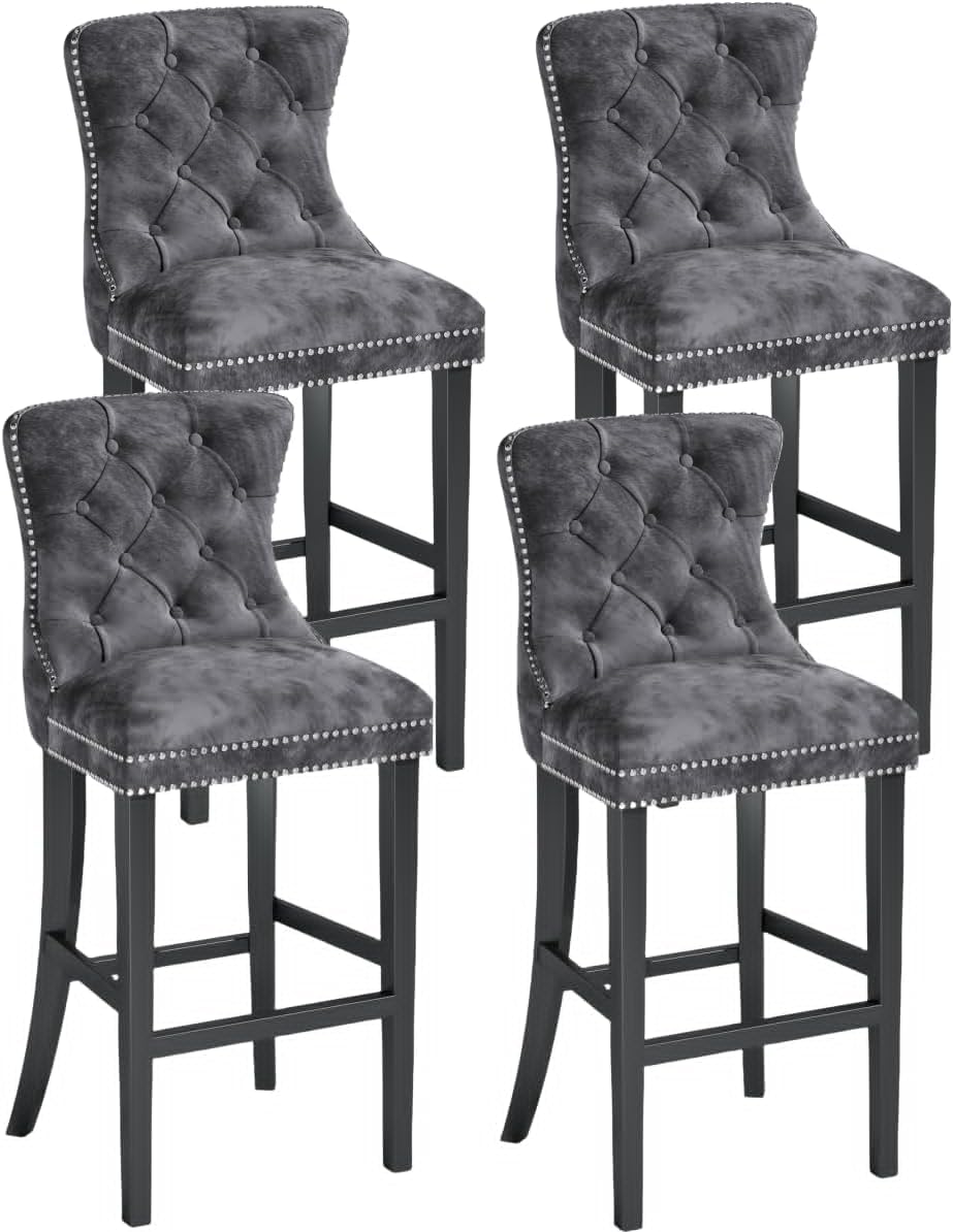 DKLGG Elegant 27” Velvet High Bar Stools - Set of 4 for Kitchen Islands and Bars