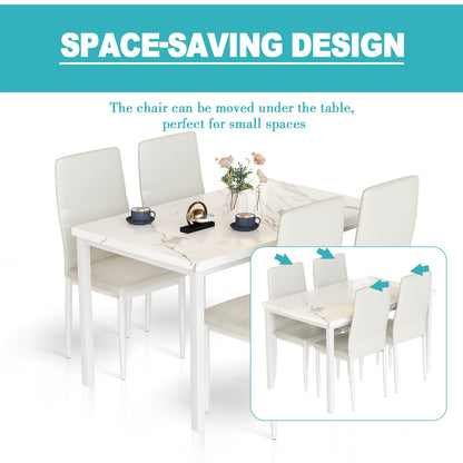 DKLGG Dining Table Set for 4 - Elegant Marble Table with Comfortable PU Leather Seating