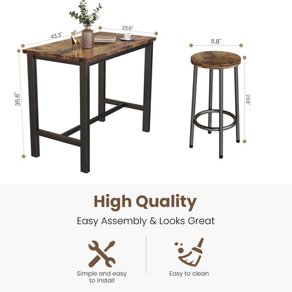 DKLGG Modern 3-Piece Industrial Bar Set for 2 - Stylish Table with Integrated Storage Solutions