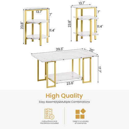 DKLGG 3-Piece Coffee Table Set - Stylish Rectangular Table with Two Matching Accent Tables