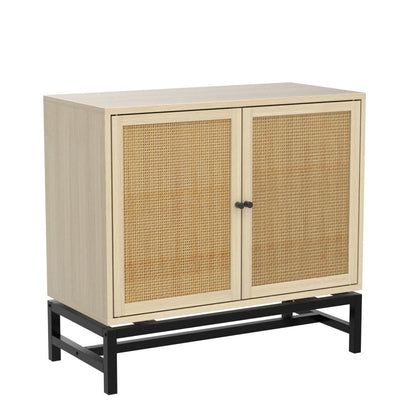 DKLGG Elegant Sideboard with Double Doors - Natural Rattan for a Cozy Kitchen Look