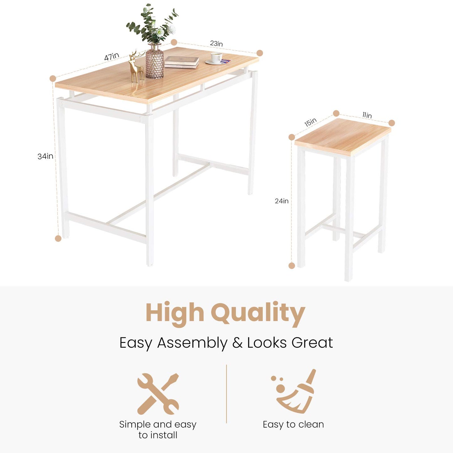 DKLGG Modern 3-Piece Industrial Bar Set for 2 - Stylish Table with Integrated Storage Solutions