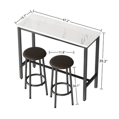 DKLGG Versatile 3-Piece Kitchen Table Set - White Faux Marble Top and Matching Stools for Modern Spaces