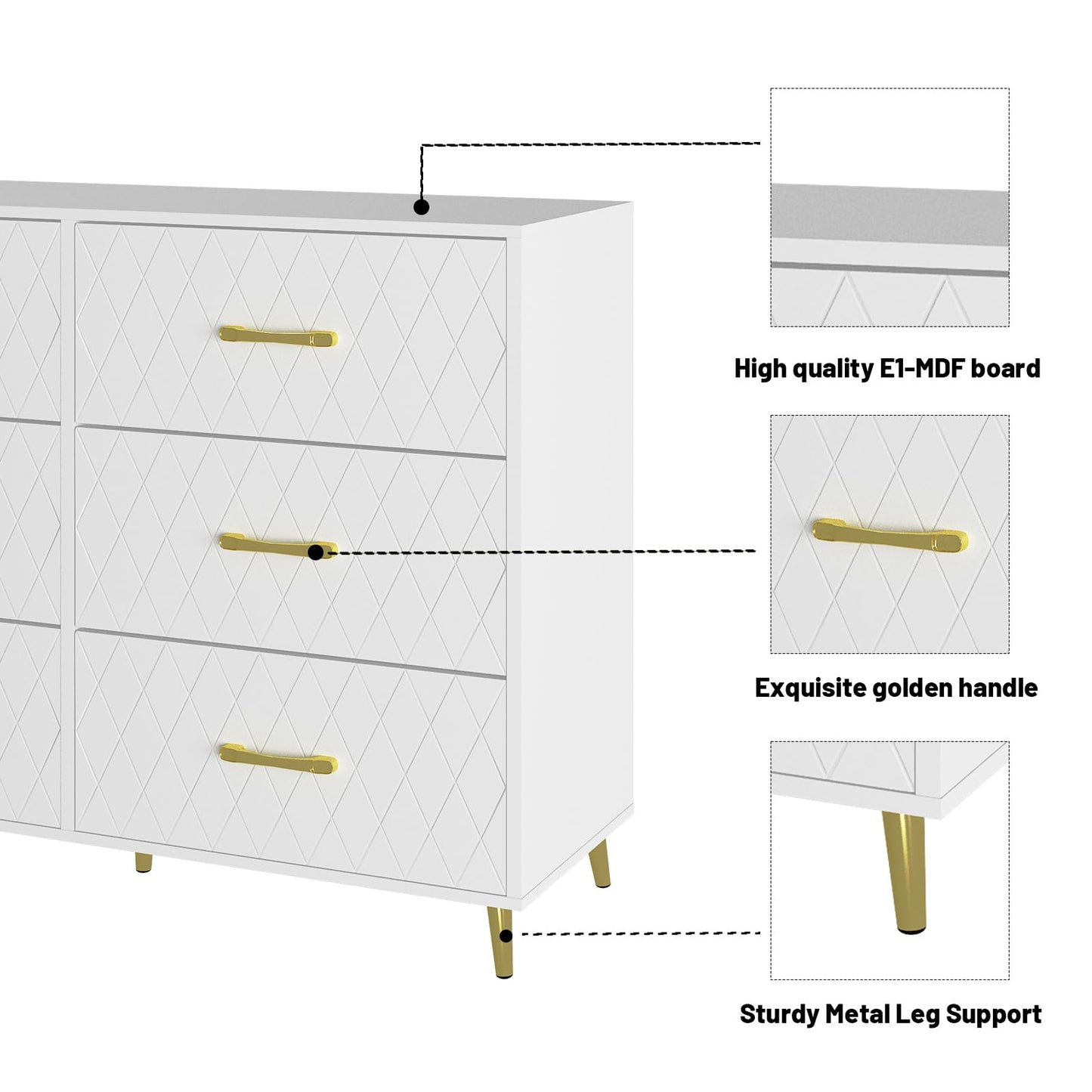 DKLGG 6 Drawer Dresser, White Dresser for Bedroom - Modern Minimalist Design