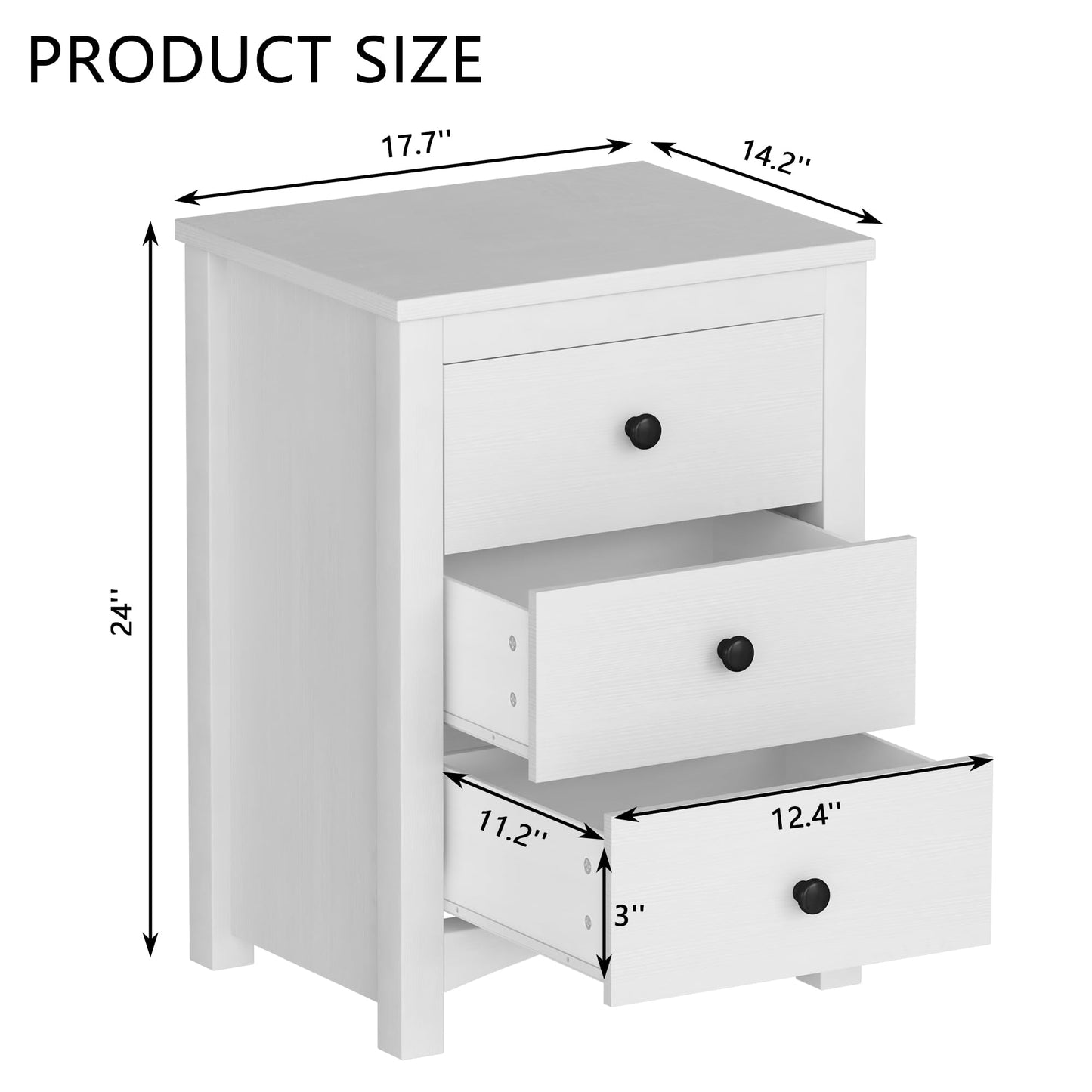 DKLGG White Nightstand Set of 2, Modern Dresser with 3 Drawers, Set of 2