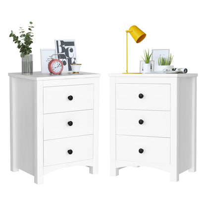 DKLGG White Nightstand Set of 2, Modern Dresser with 3 Drawers, Set of 2