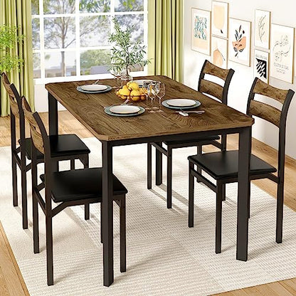 DKLGG 5-Piece Kitchen Dining Set - Elegant Gray Wood for Modern Family Meals