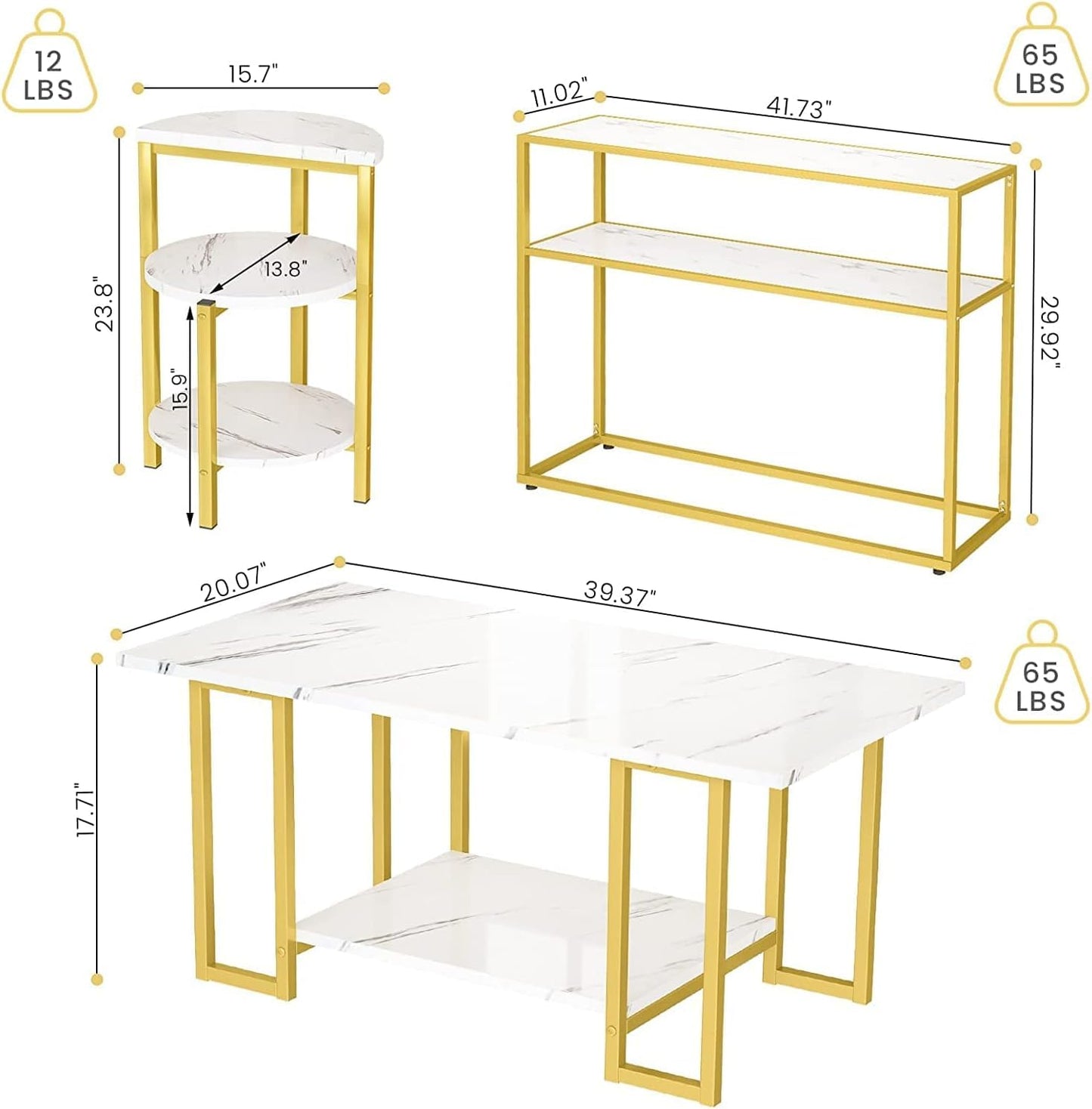 DKLGG 3-Piece Coffee Table Set - Stylish Rectangular Table with Two Matching Accent Tables