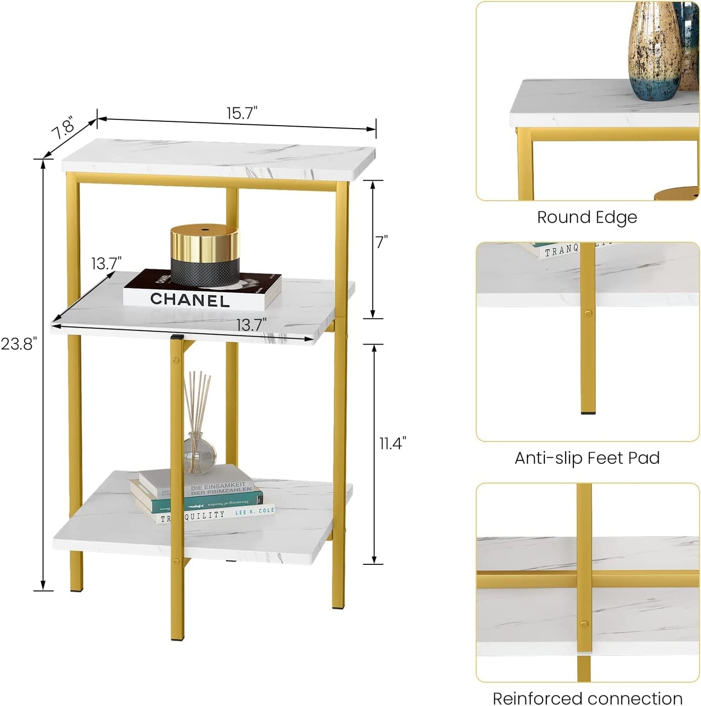 DKLGG White & Gold Marble Coffee Table Set of 2 - Perfect for Corner Spaces and Elegant Decor