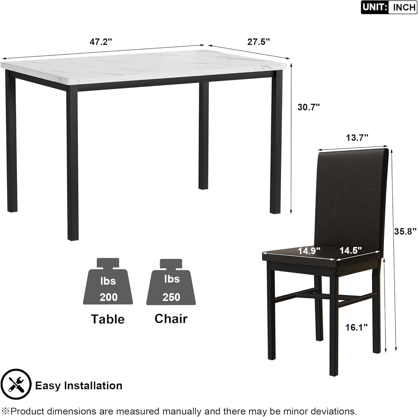 DKLGG 4-Person Dining Set, Modern 5-Piece Table and Chairs for Kitchen - Perfect Home Dining Experience