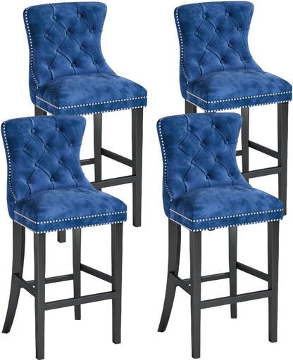 DKLGG Elegant 27” Velvet High Bar Stools - Set of 4 for Kitchen Islands and Bars