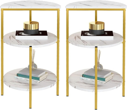 DKLGG White & Gold Marble Coffee Table Set of 2 - Perfect for Corner Spaces and Elegant Decor